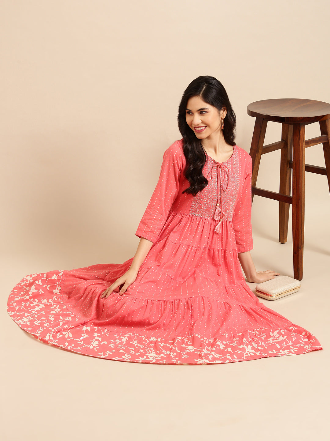 Women's Pink Printed Straight Kurta