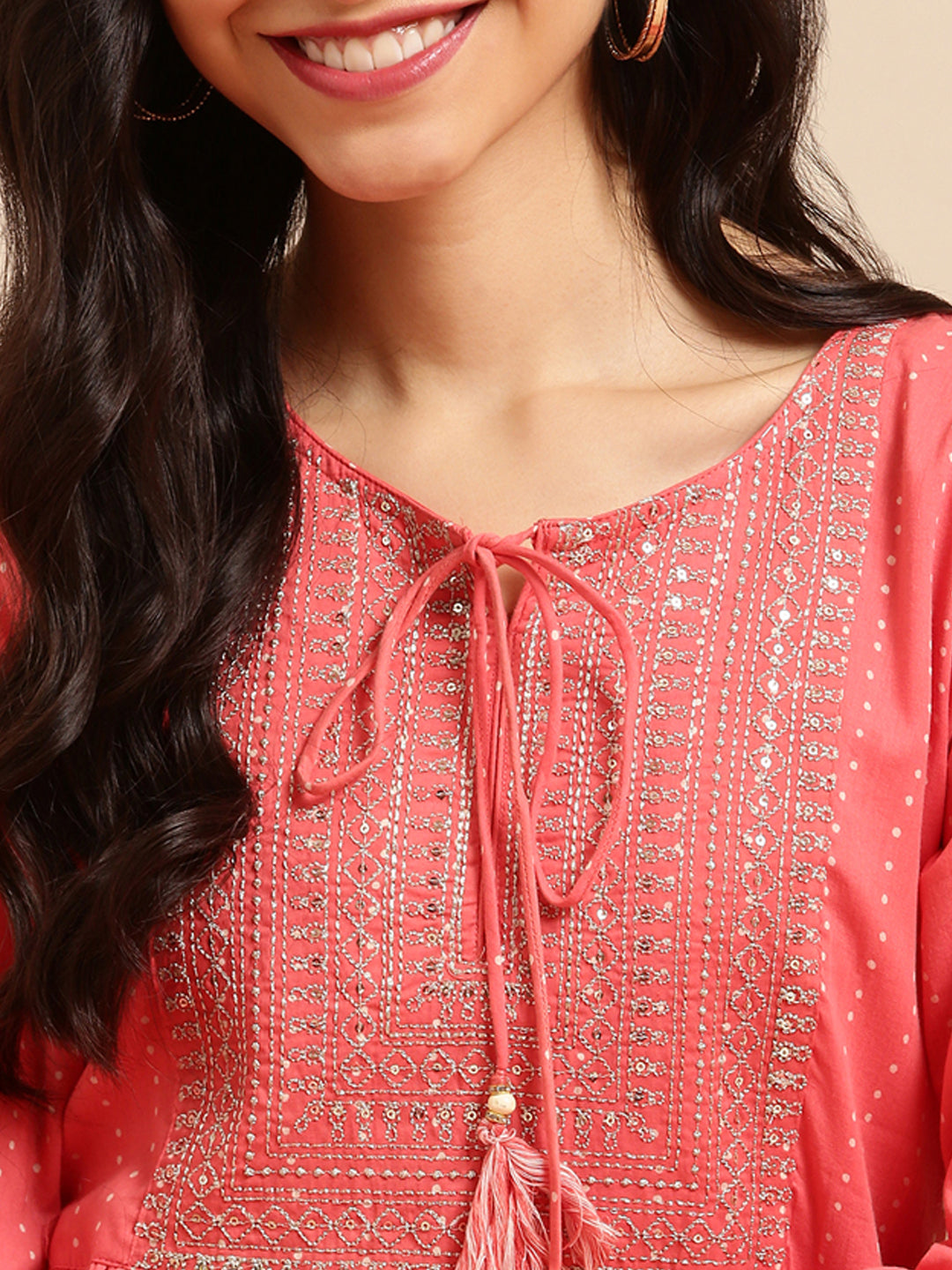 Women's Pink Printed Straight Kurta