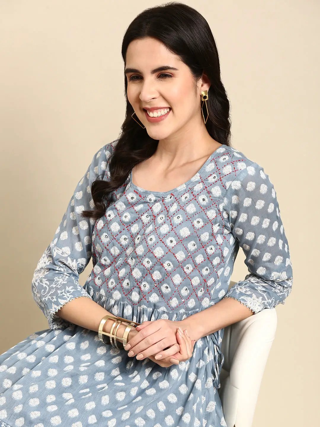 Women's Blue Printed Anarkali Kurta