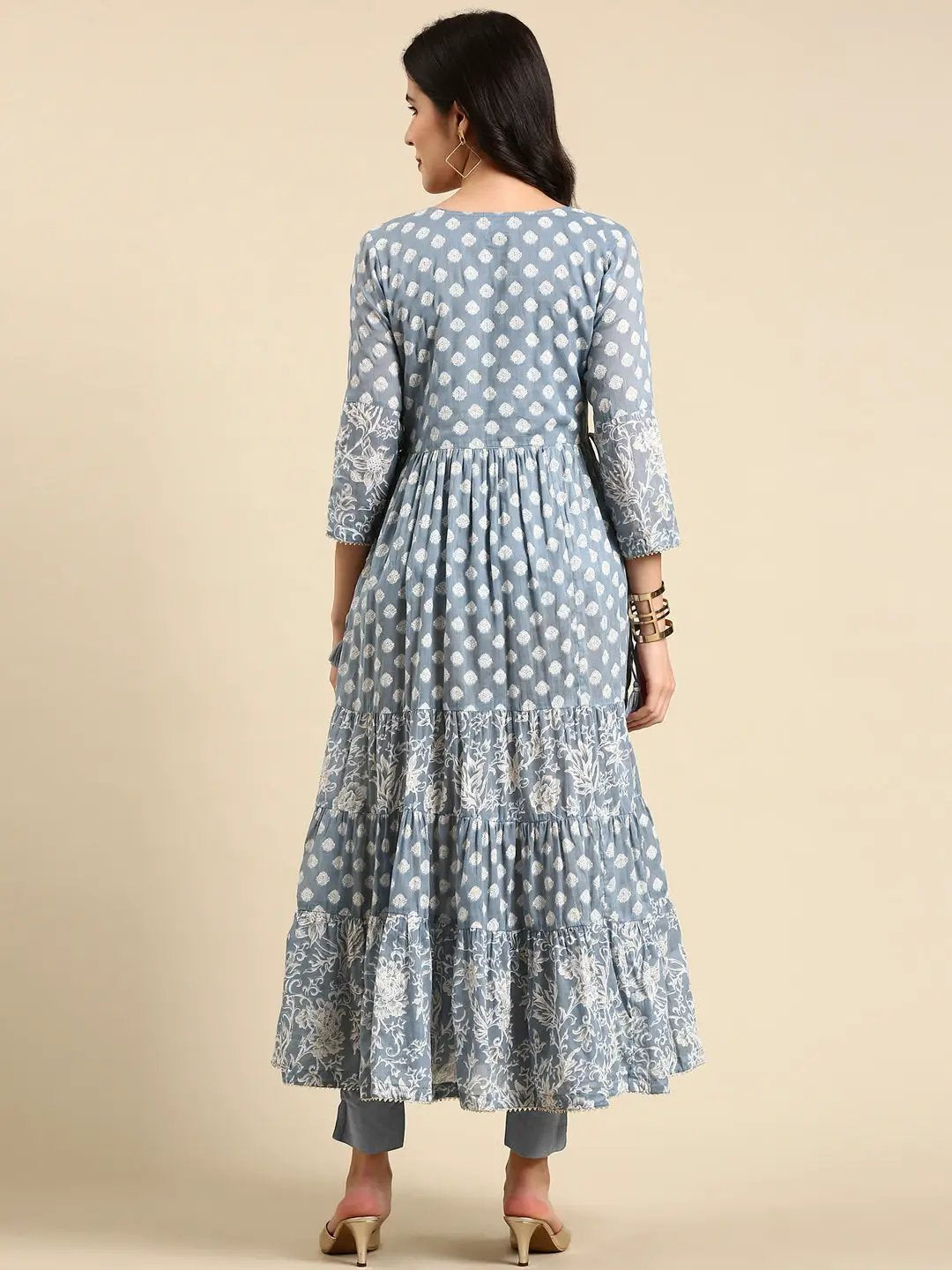 Women's Blue Printed Anarkali Kurta