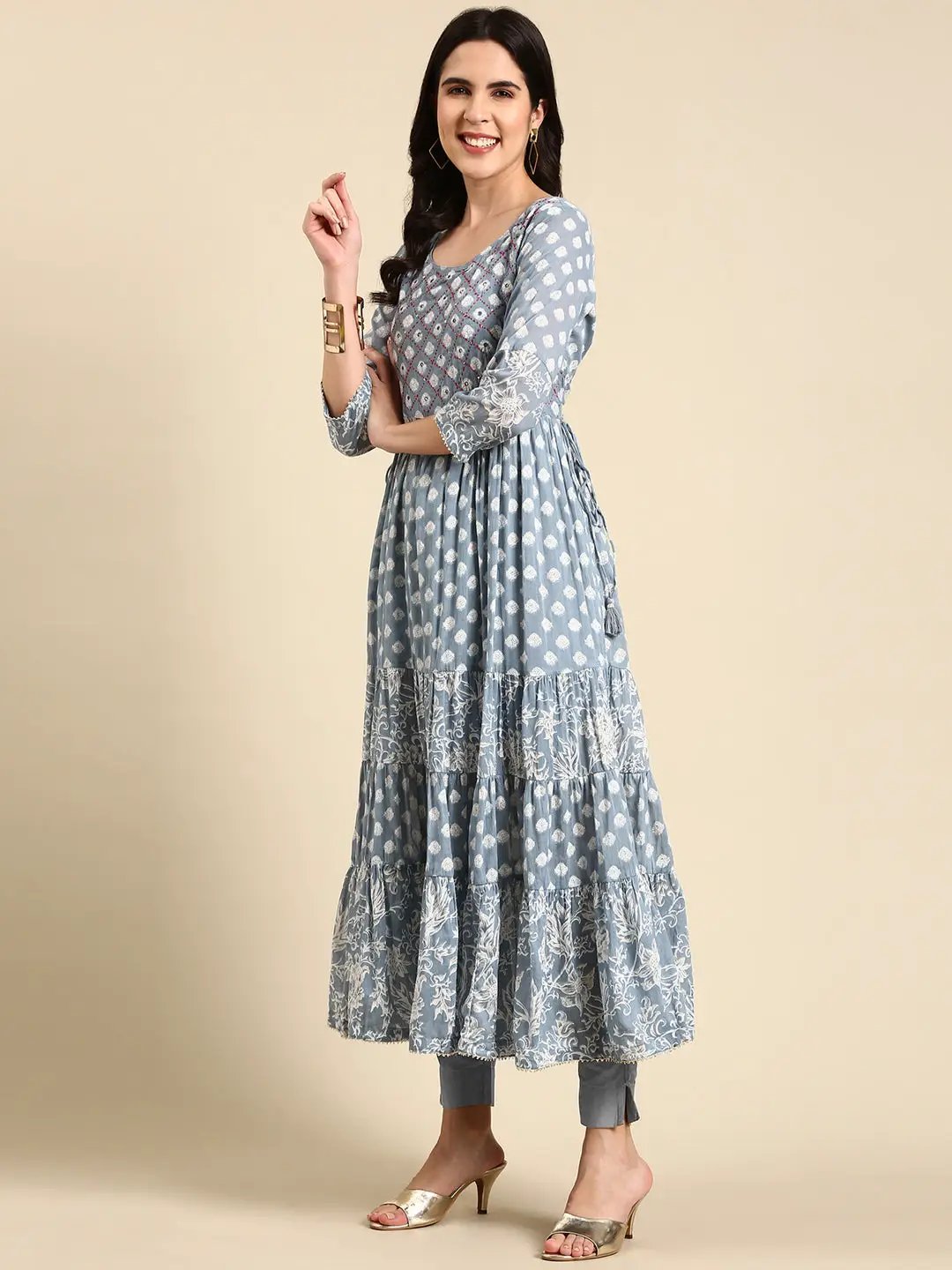 Women's Blue Printed Anarkali Kurta