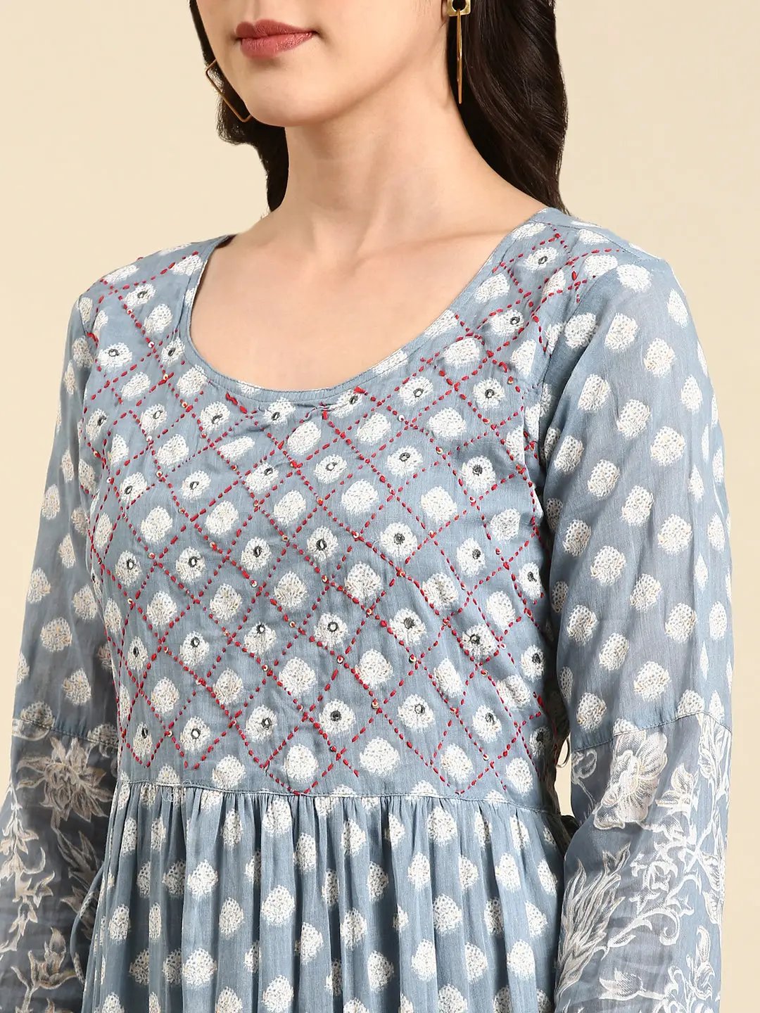 Women's Blue Printed Anarkali Kurta
