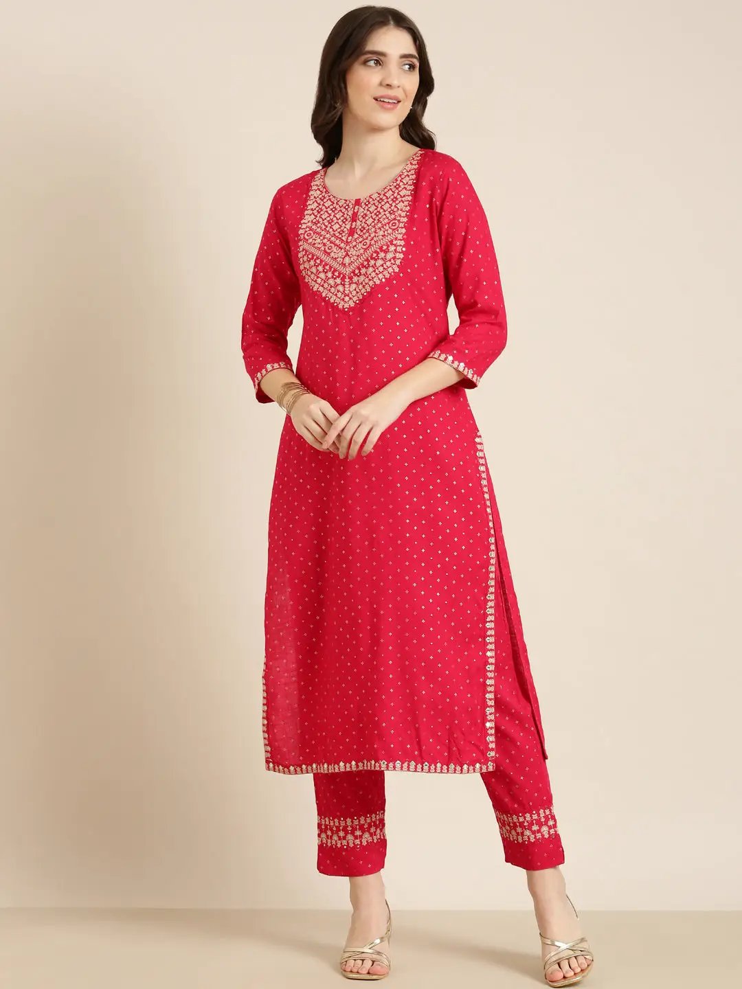 Women's Fuchsia Geometrical Kurta Set
