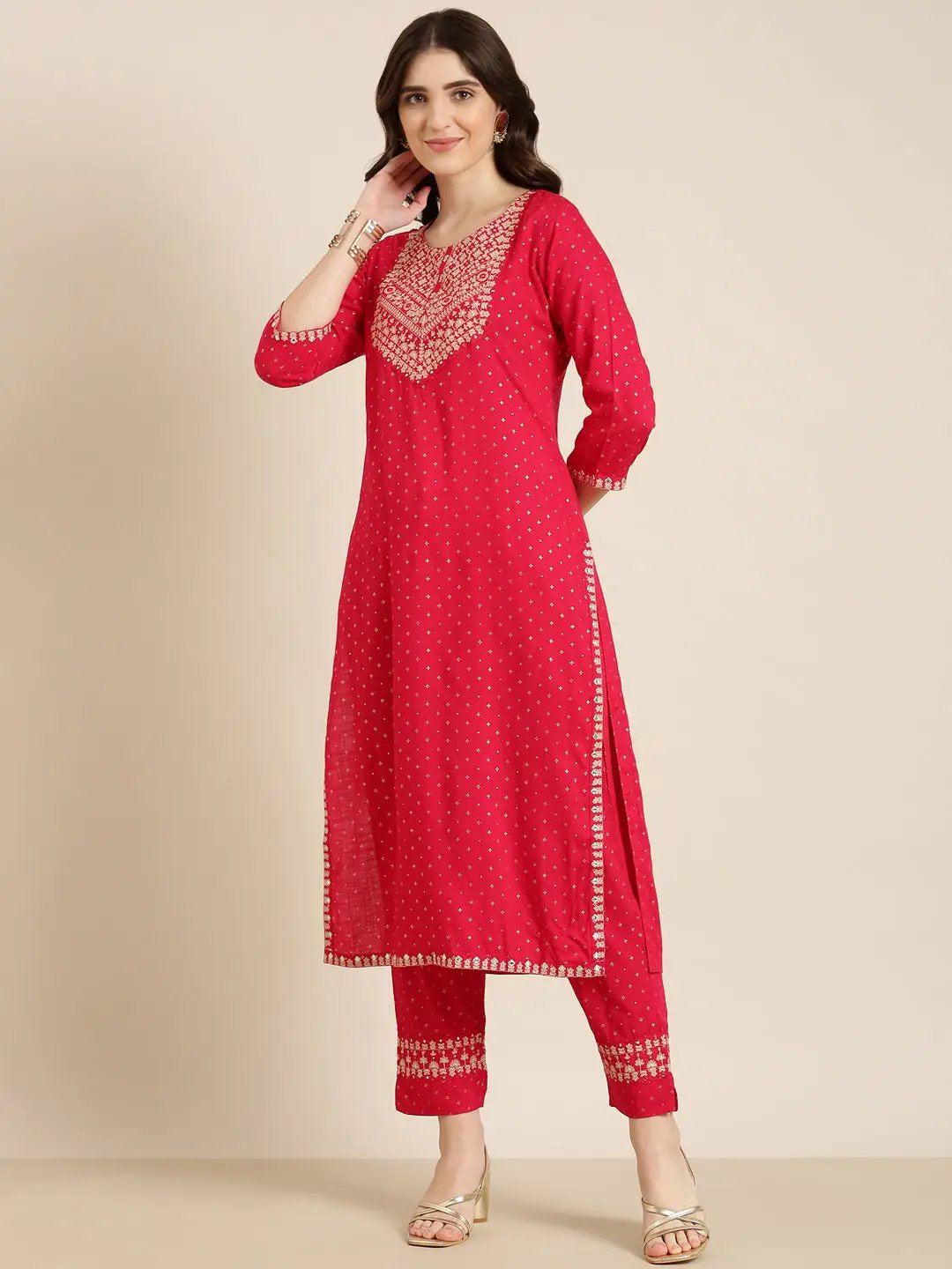 Women's Fuchsia Geometrical Kurta Set