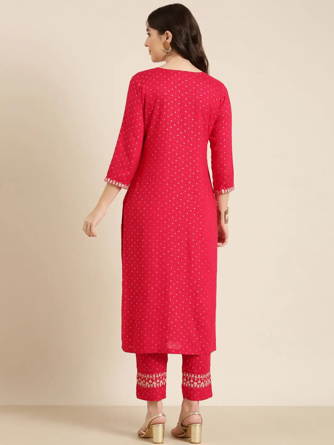 Women's Fuchsia Geometrical Kurta Set