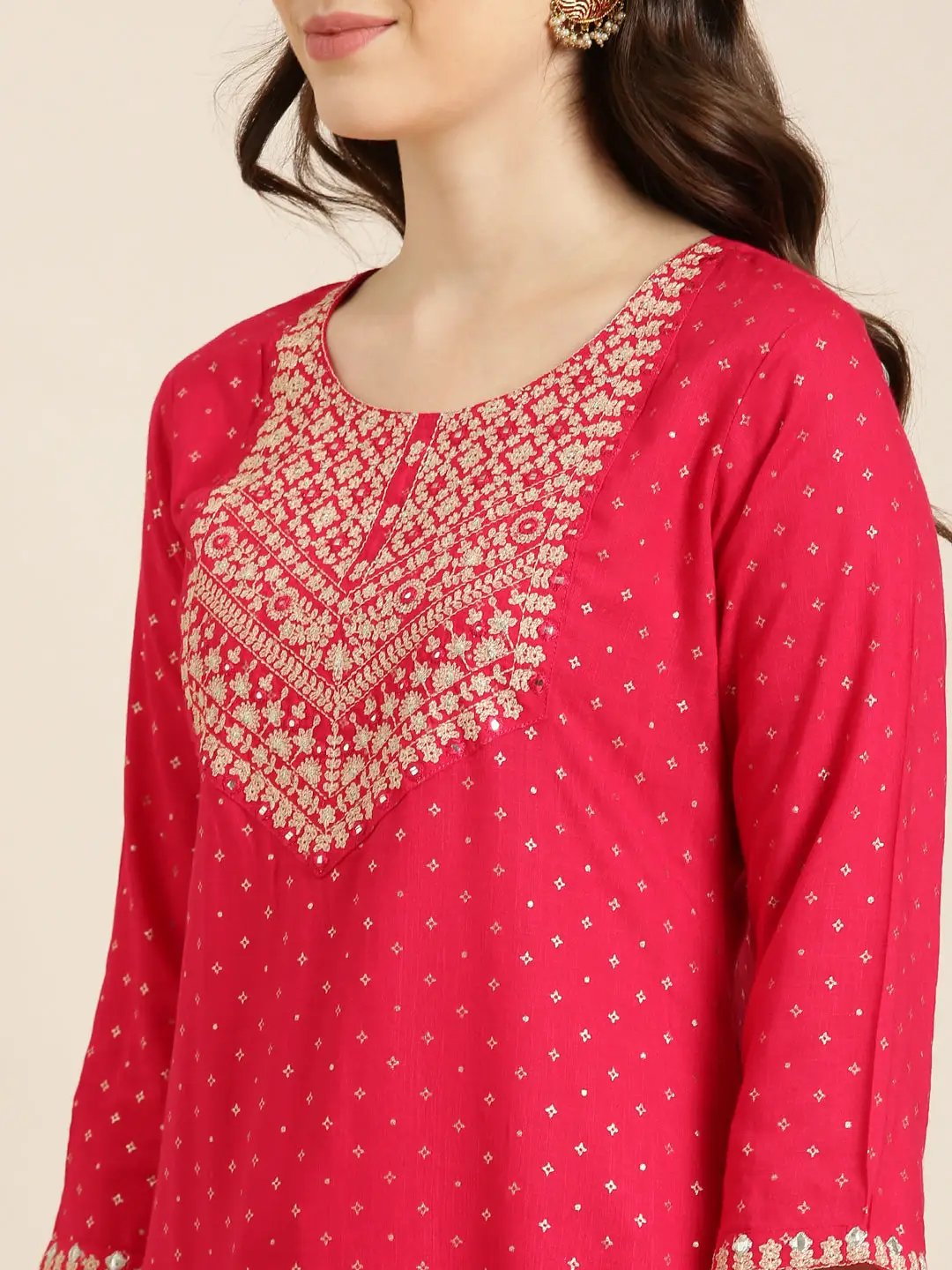 Women's Fuchsia Geometrical Kurta Set