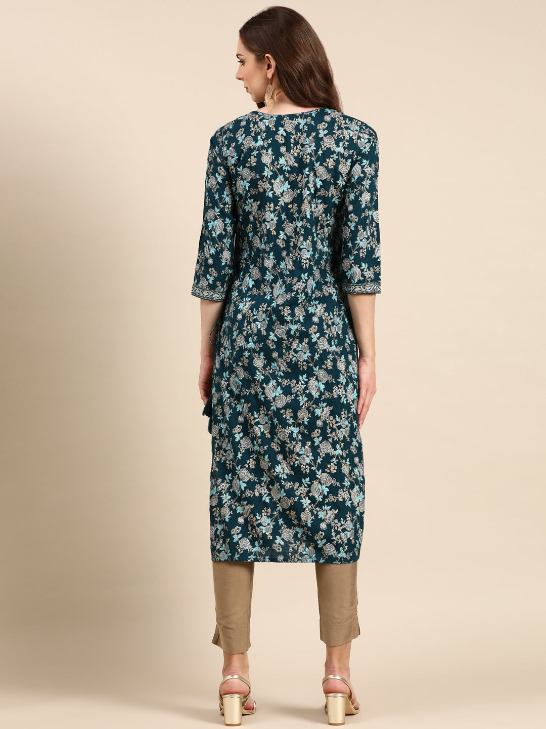 Women's Teal Printed Straight Kurta