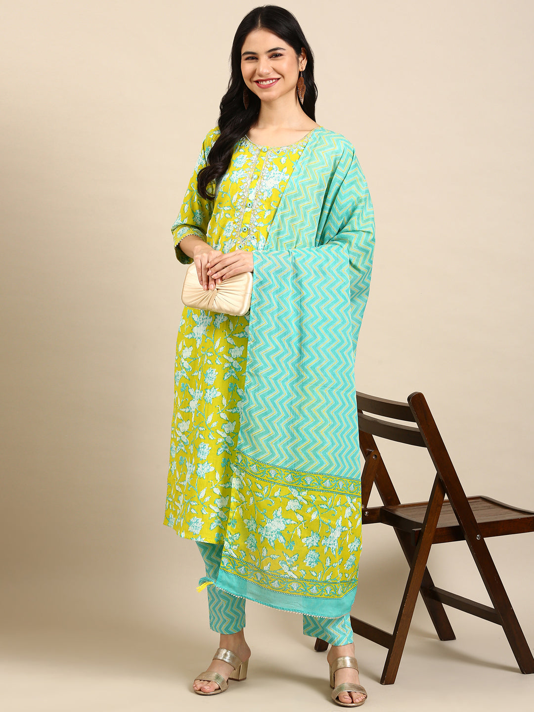 Women's Green Floral Kurta Set