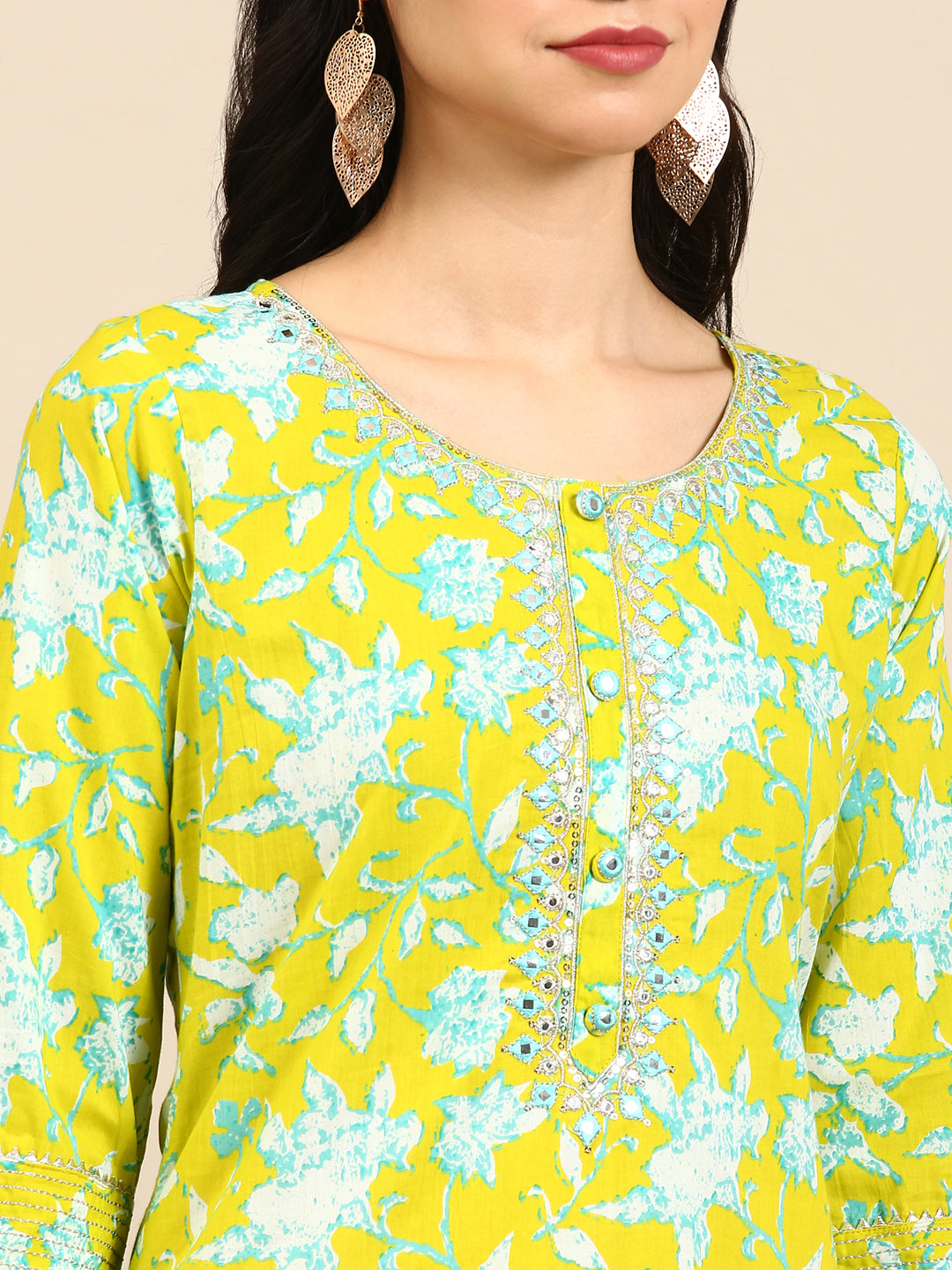 Women's Green Floral Kurta Set