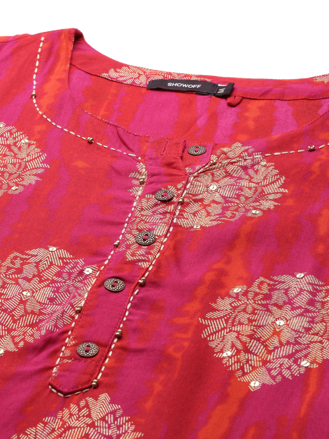 Women's Pink Printed Straight Kurta