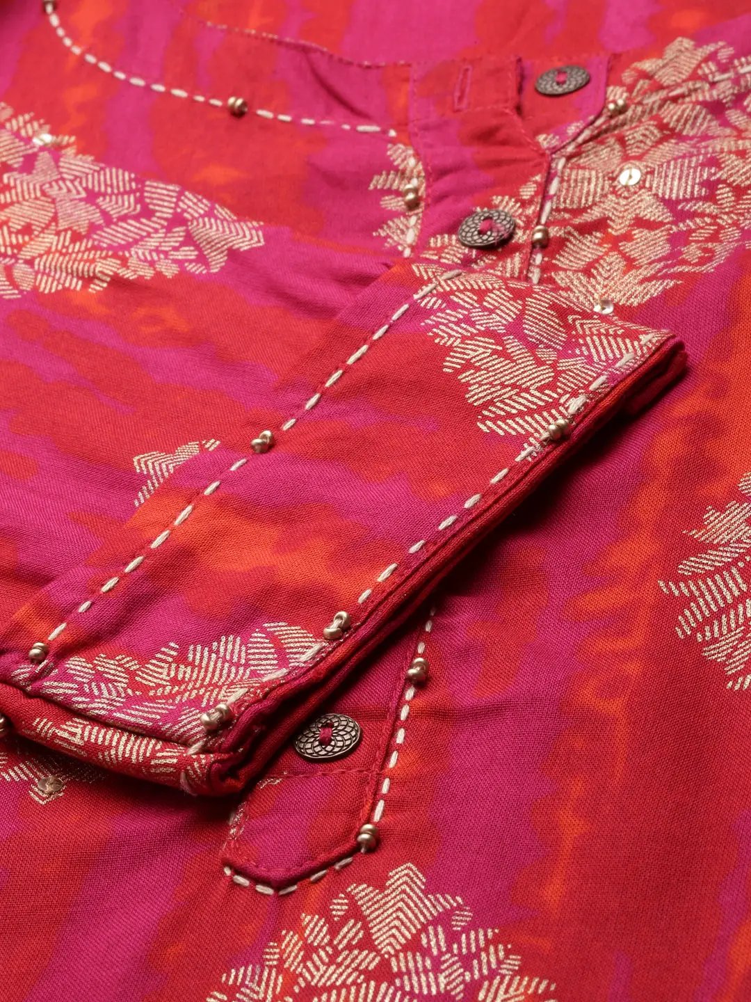 Women's Pink Printed Straight Kurta