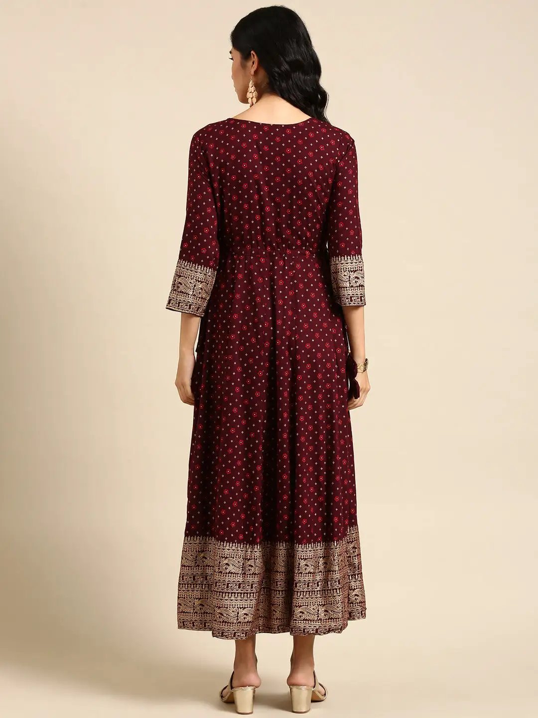 Women's Burgundy Printed Anarkali Kurta