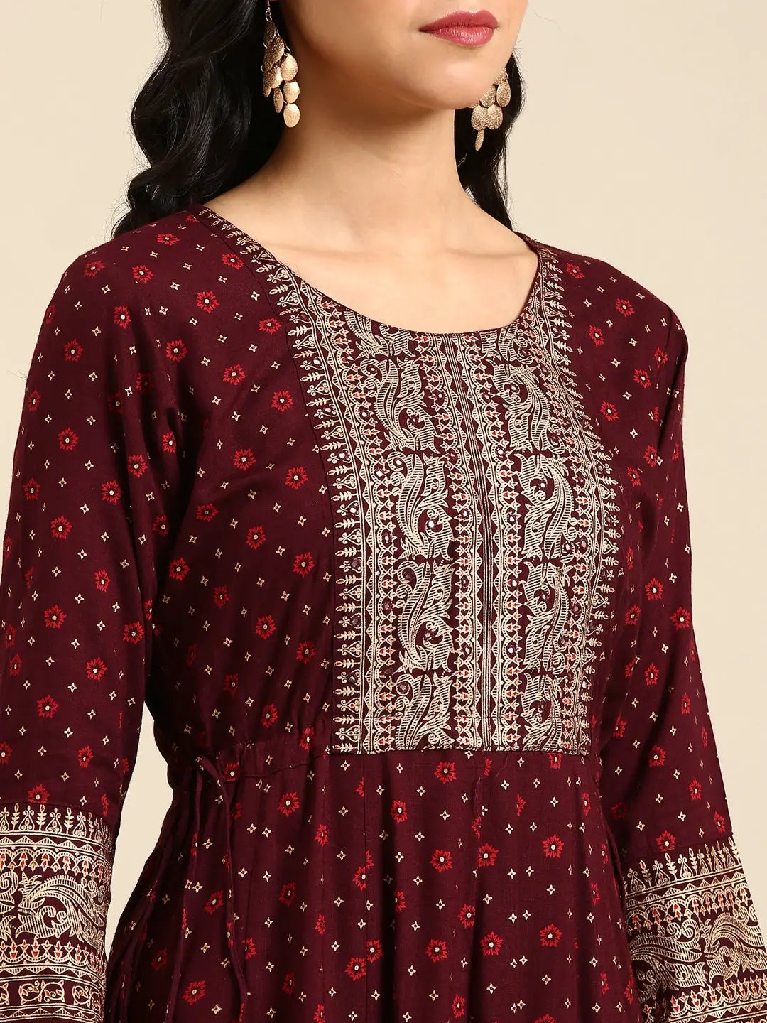 Women's Burgundy Printed Anarkali Kurta