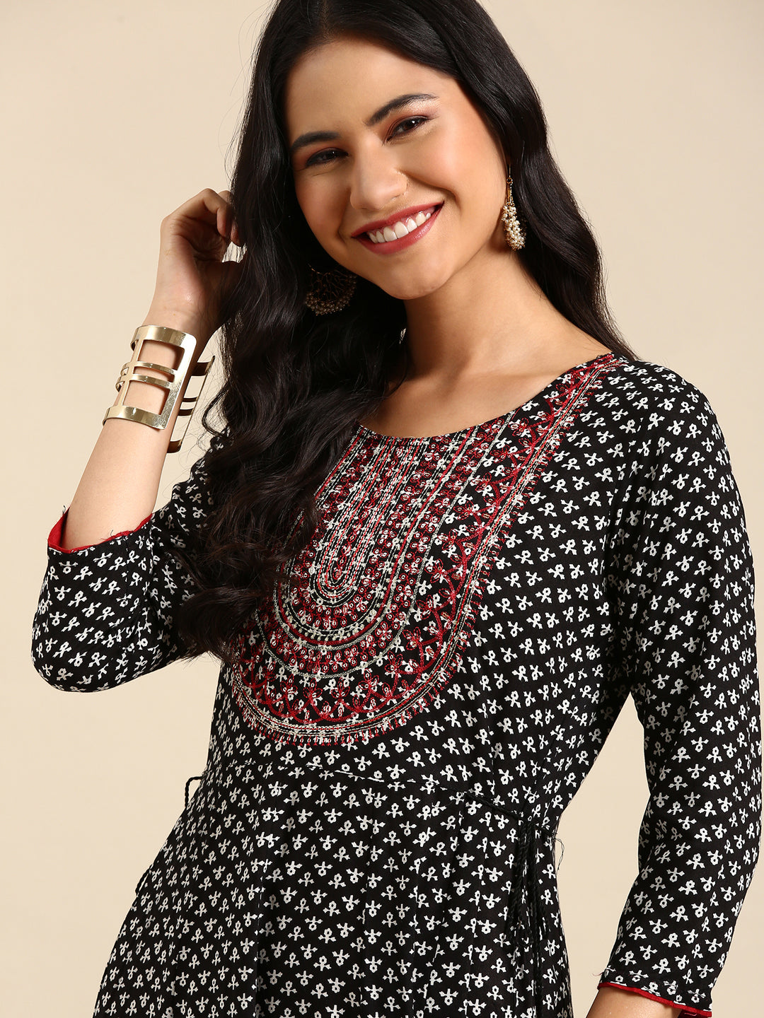 Women's Black Printed Anarkali Kurta