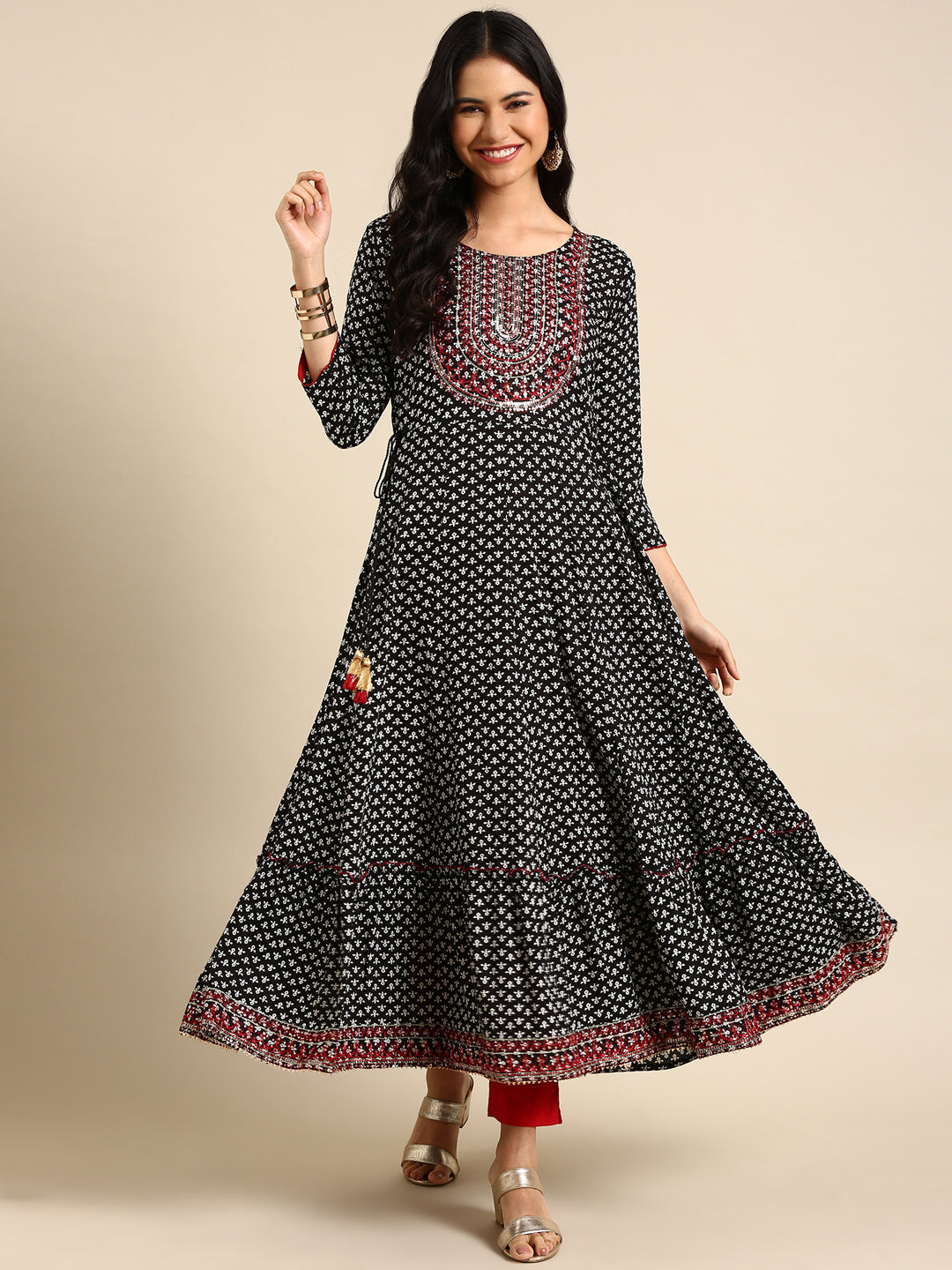 Women's Black Printed Anarkali Kurta