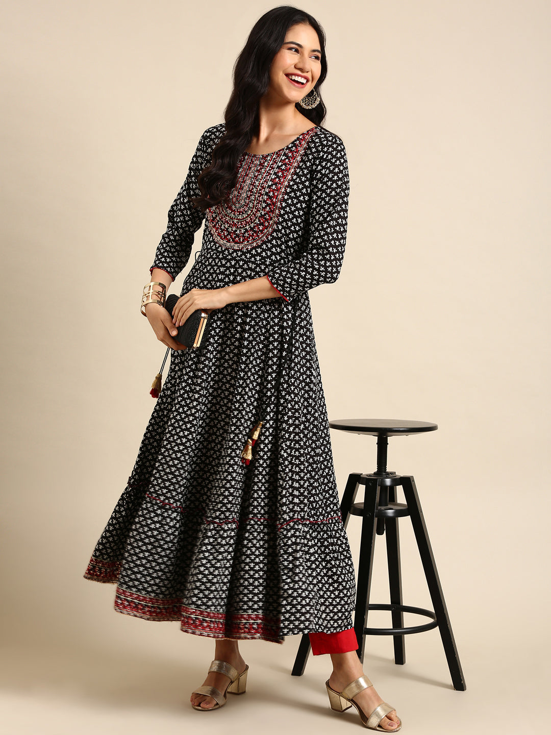 Women's Black Printed Anarkali Kurta