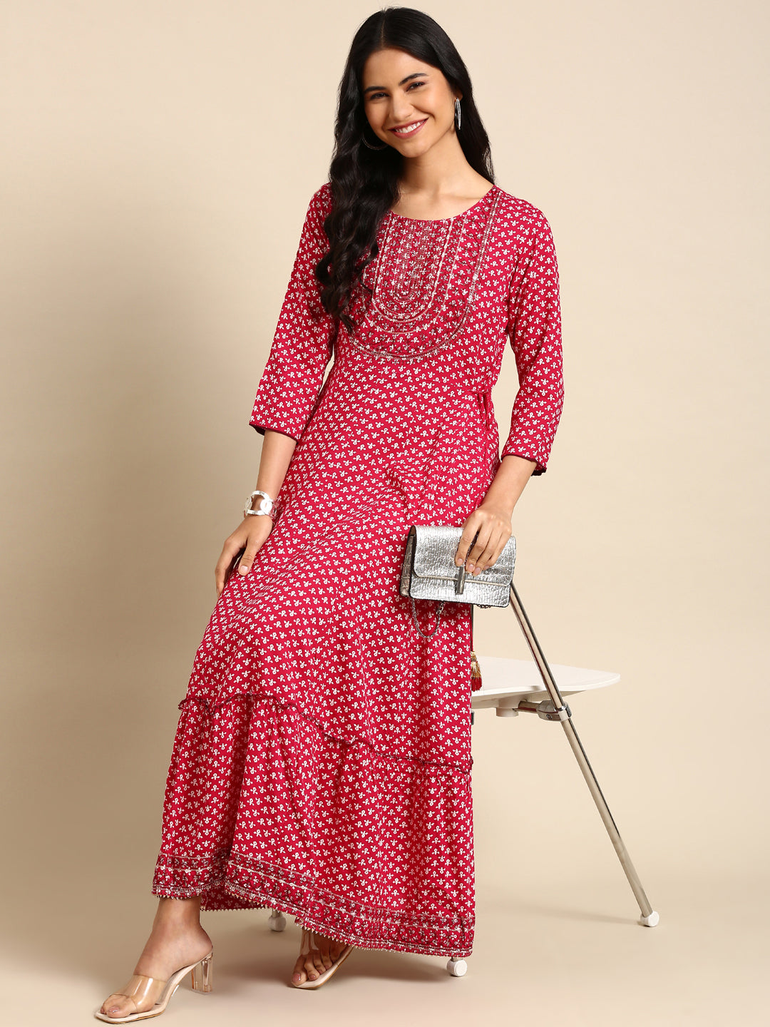 Women's Purple Printed Anarkali Kurta