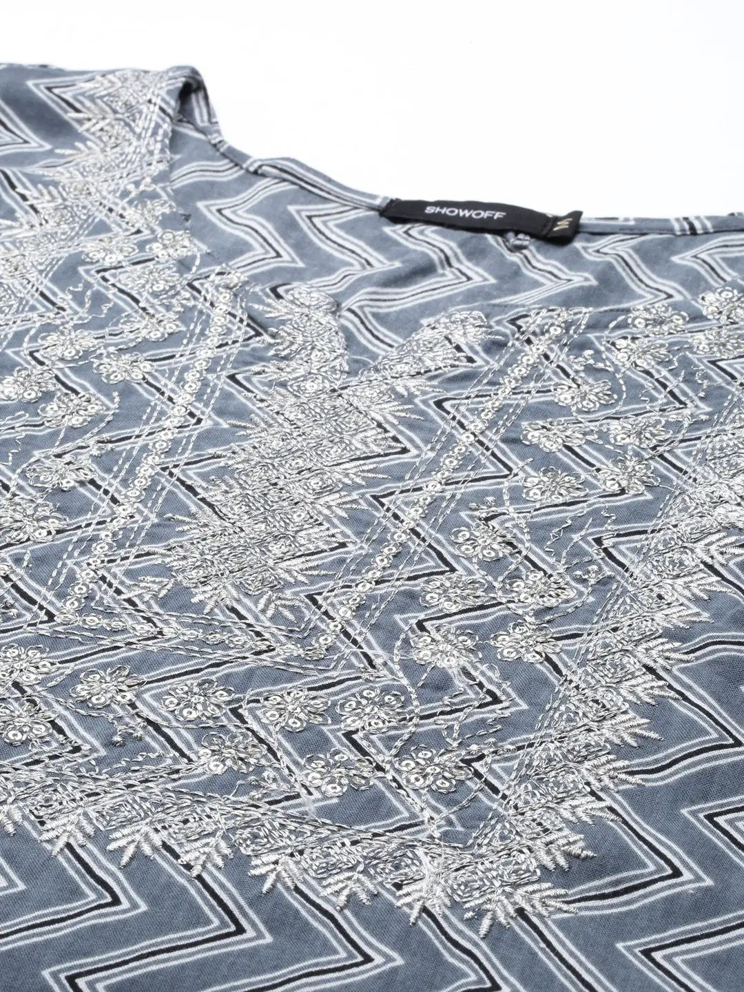 Women's Grey Printed Straight Kurta