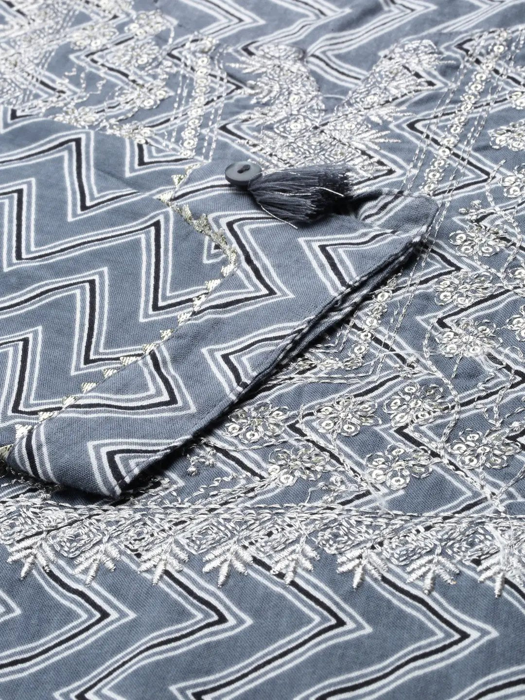 Women's Grey Printed Straight Kurta