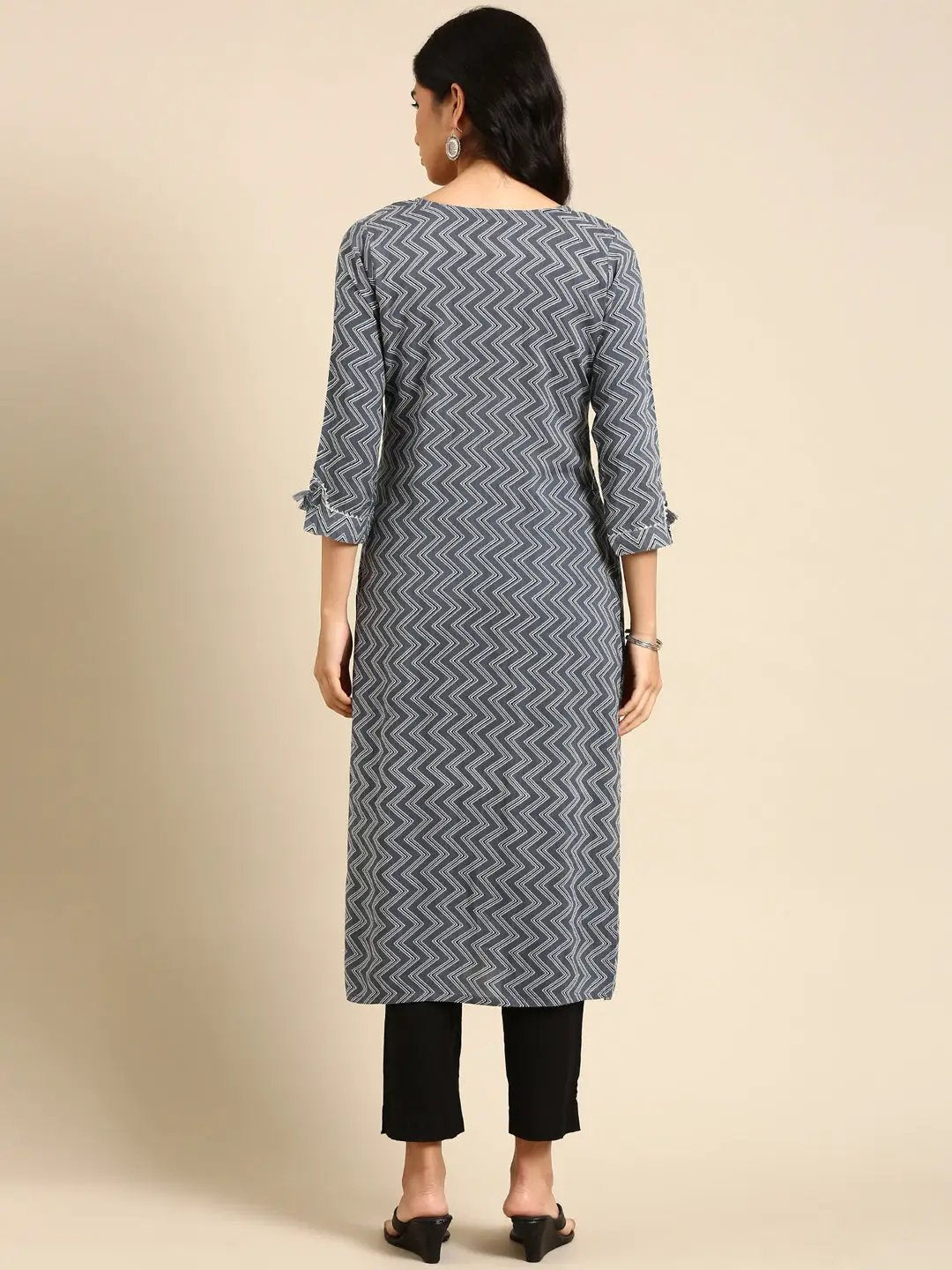 Women's Grey Printed Straight Kurta