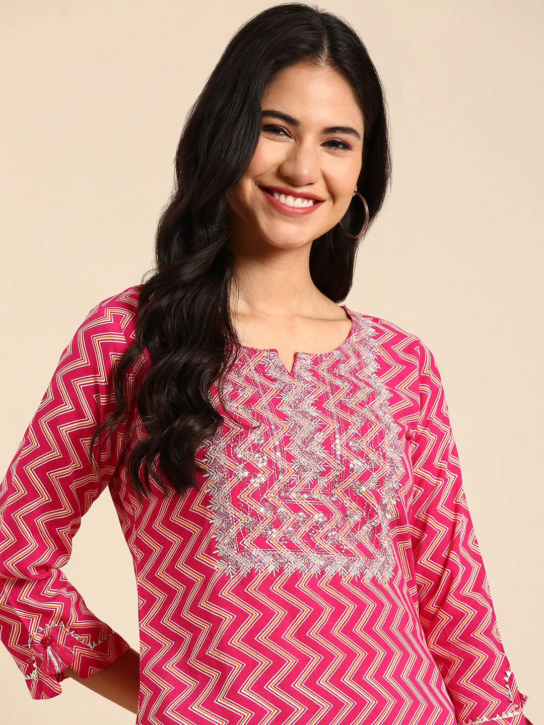 Women's Pink Printed Straight Kurta