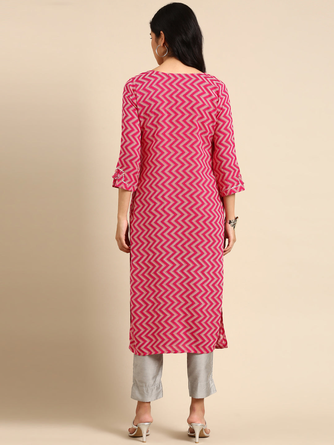 Women's Pink Printed Straight Kurta