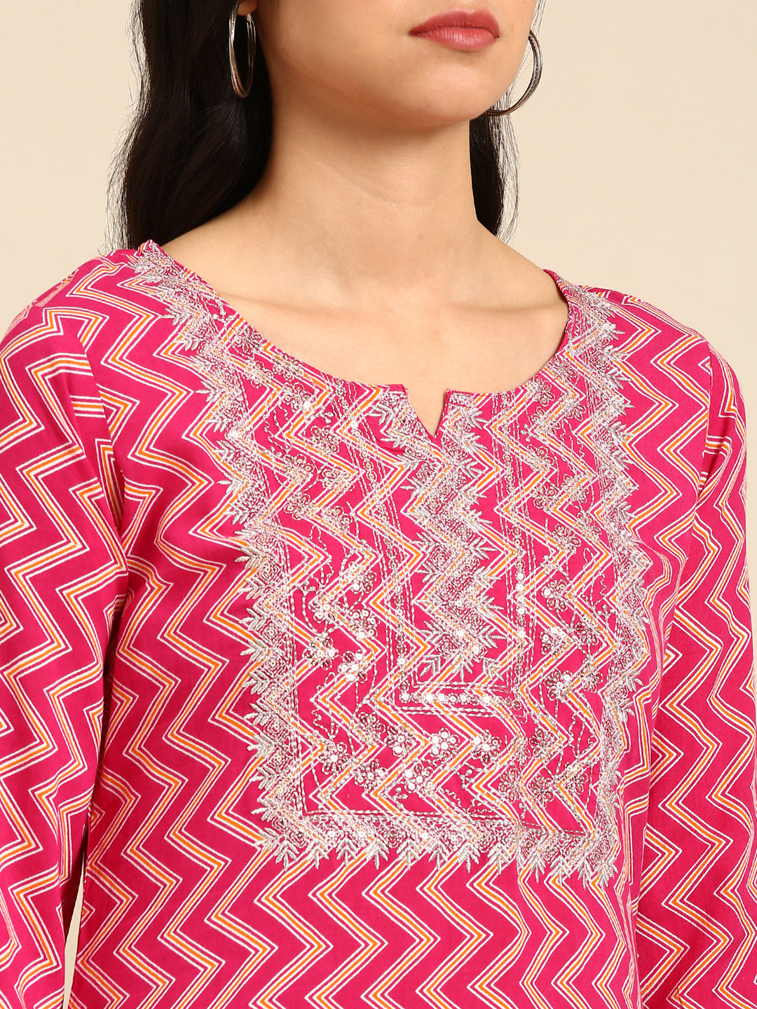 Women's Pink Printed Straight Kurta