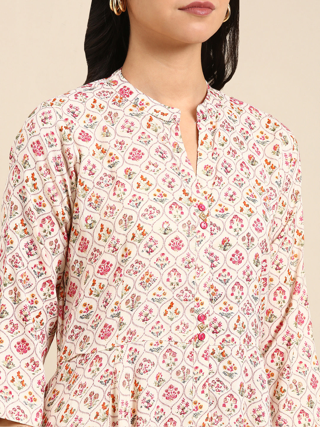 Women's Cream Printed Anarkali Kurta