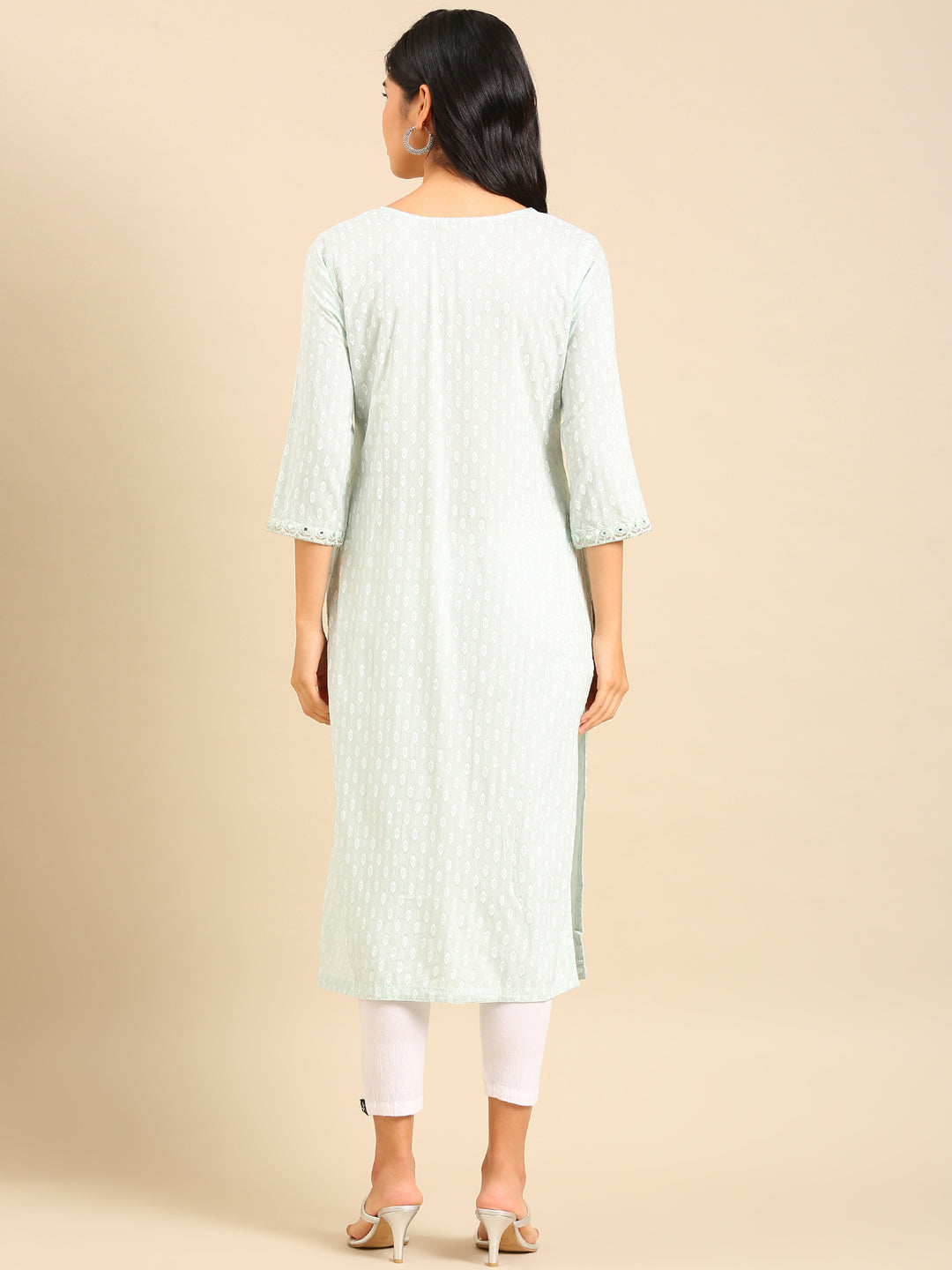 Women's Sea Green Printed Straight Kurta