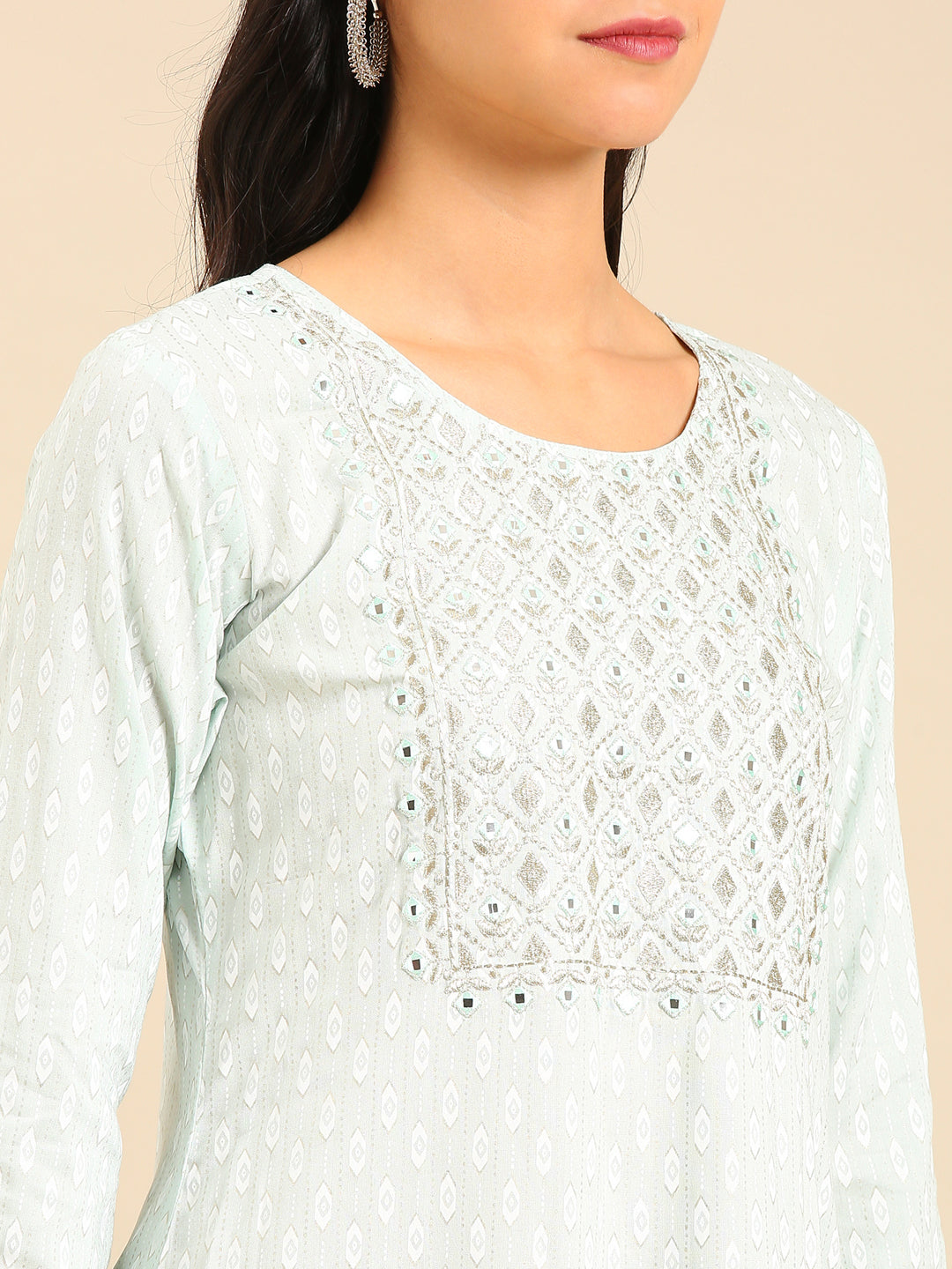 Women's Sea Green Printed Straight Kurta