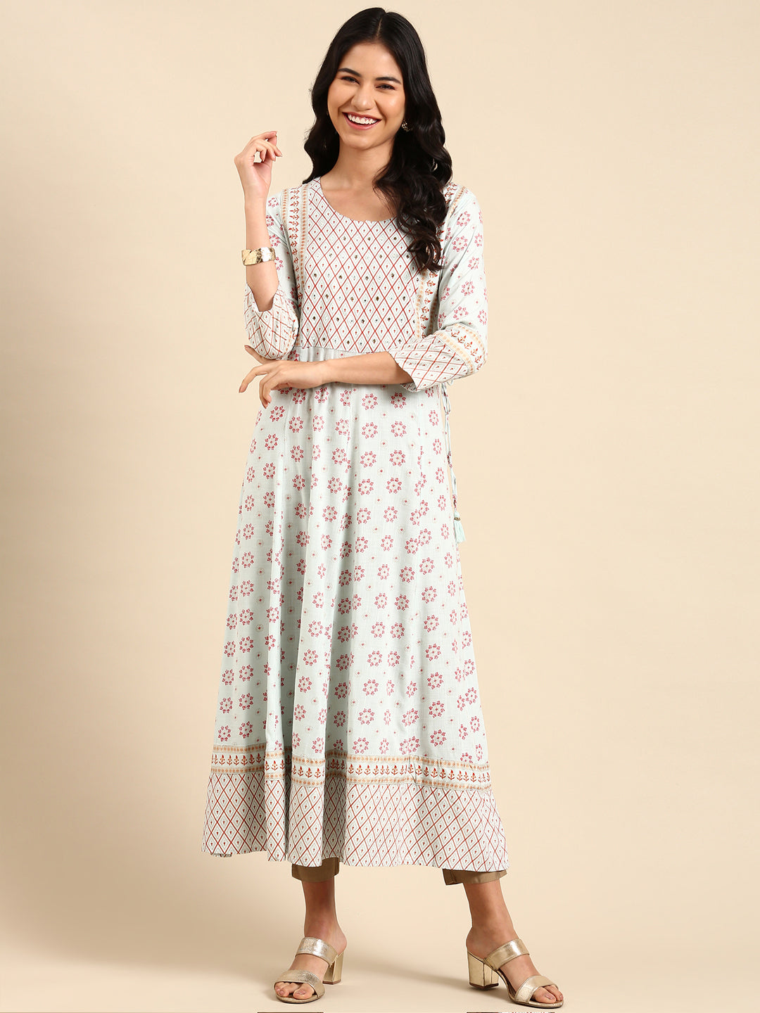 Women's Blue Printed Anarkali Kurta