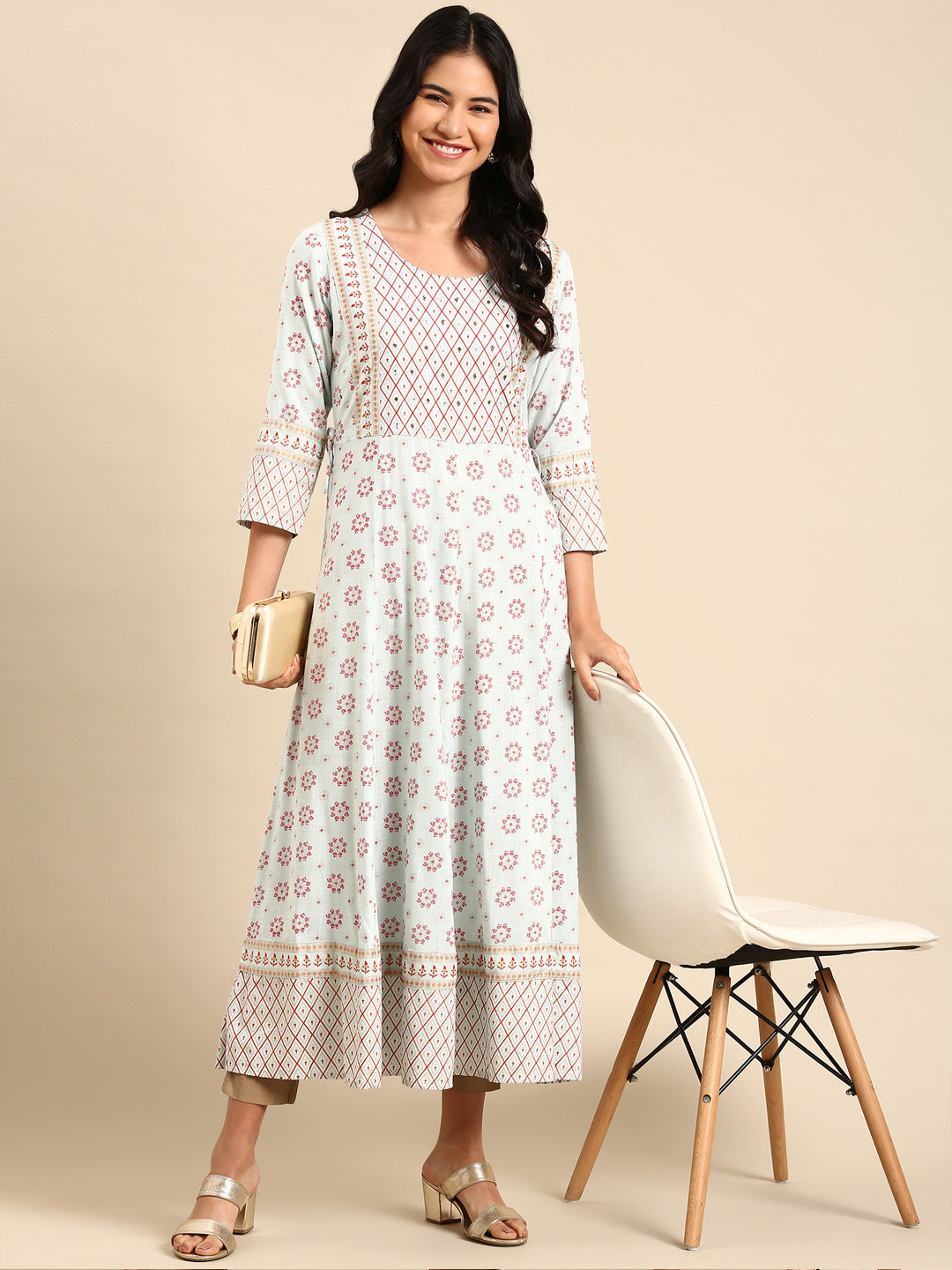 Women's Blue Printed Anarkali Kurta