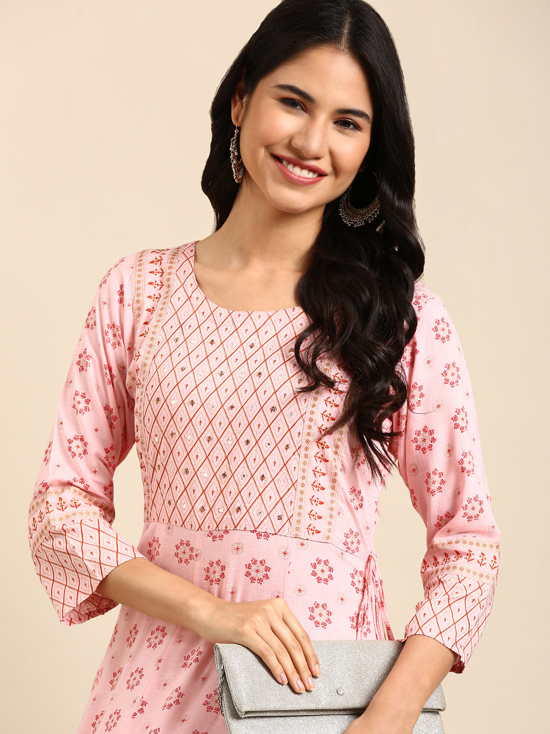 Women's Pink Printed Anarkali Kurta