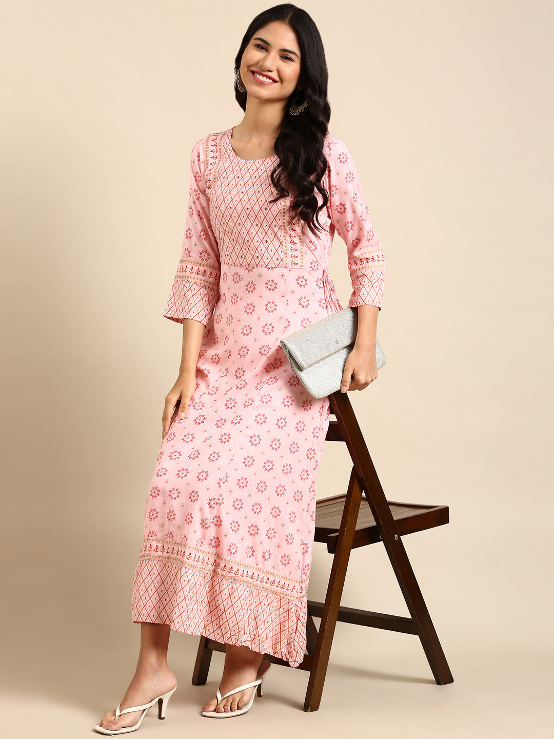 Women's Pink Printed Anarkali Kurta