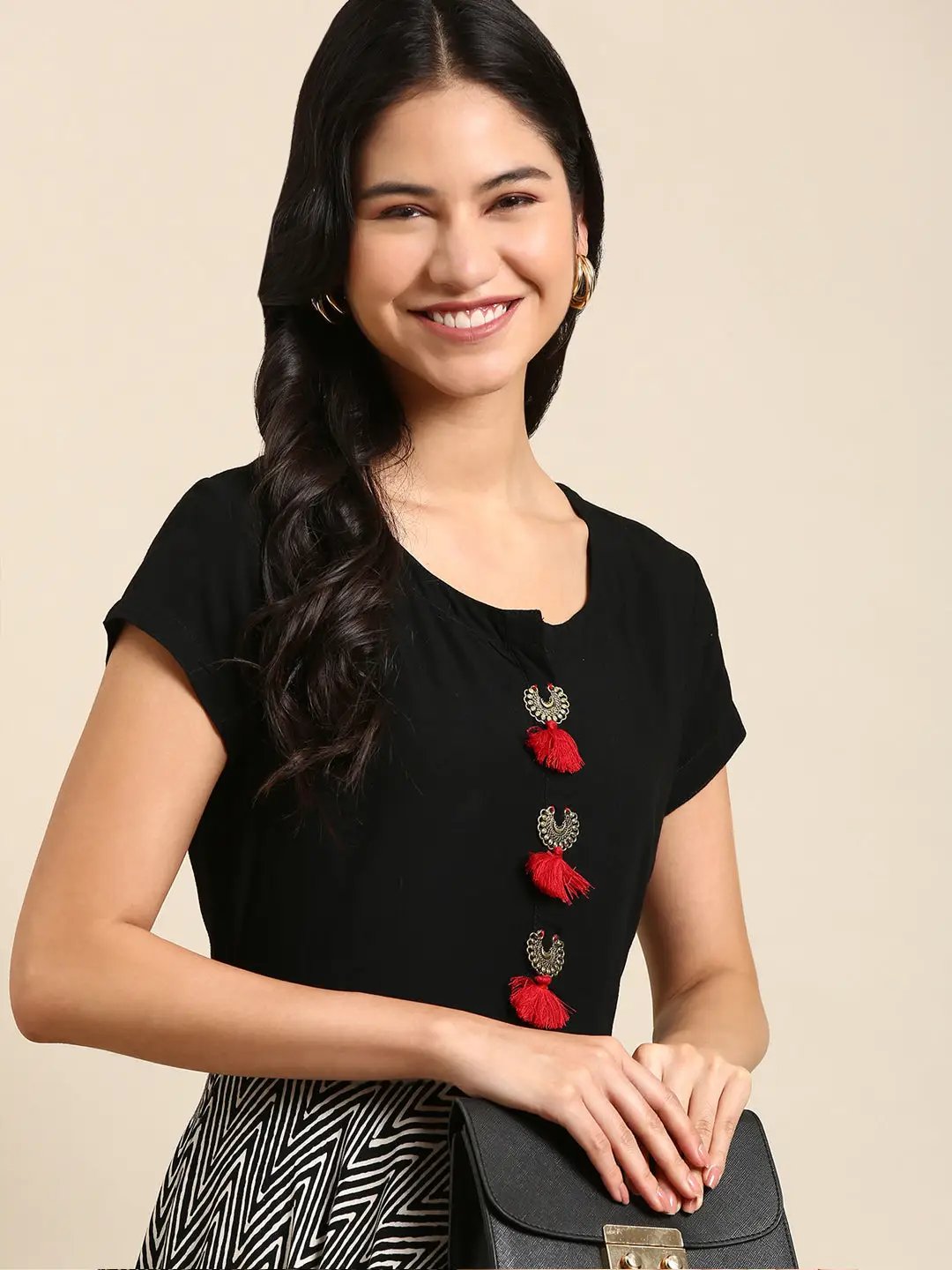 Women's Black Embellished Anarkali Kurta