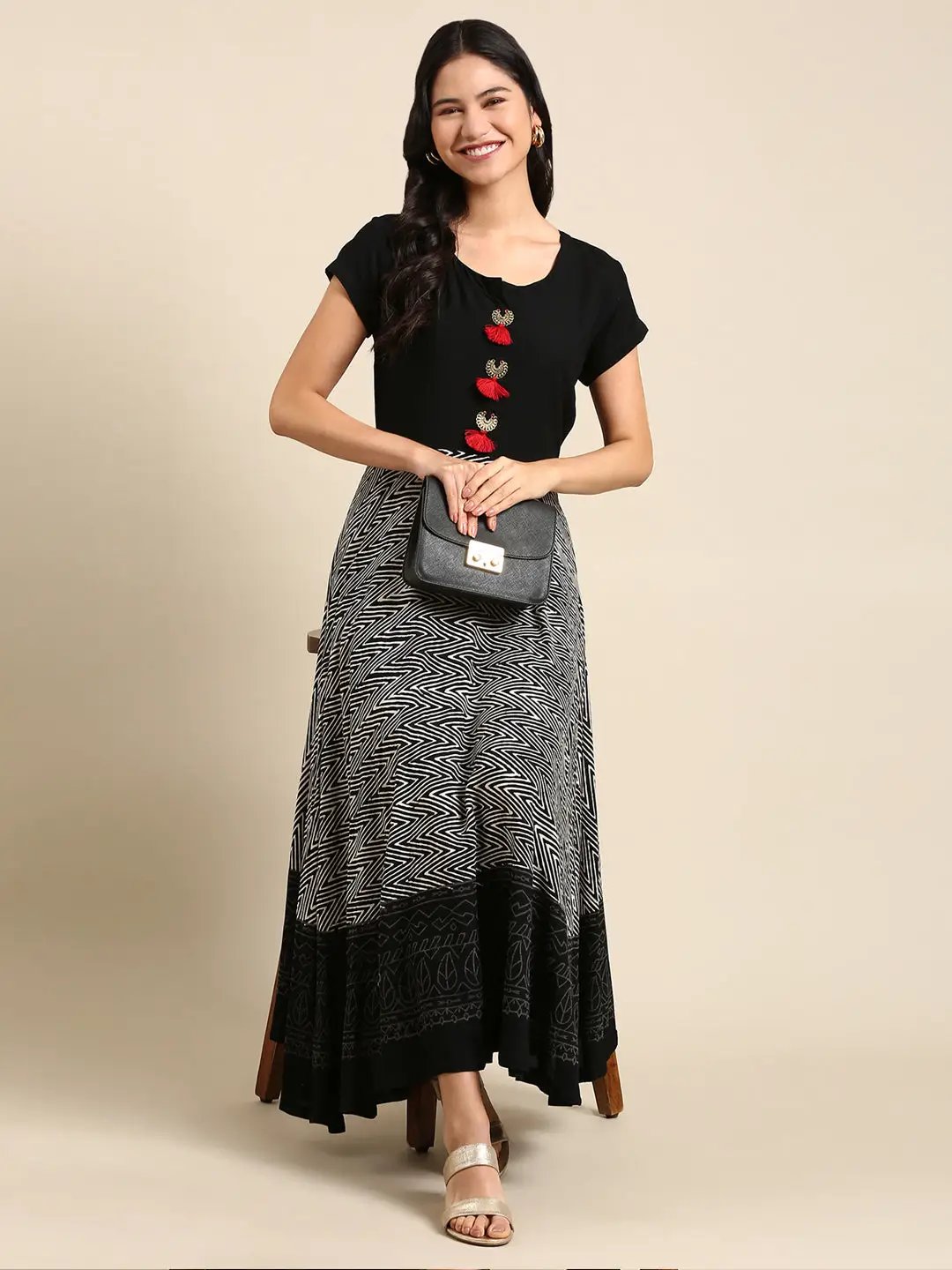 Women's Black Embellished Anarkali Kurta