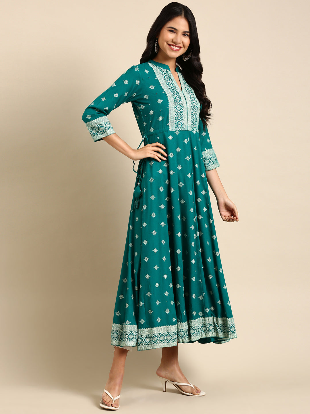 Women's Blue Printed Anarkali Kurta