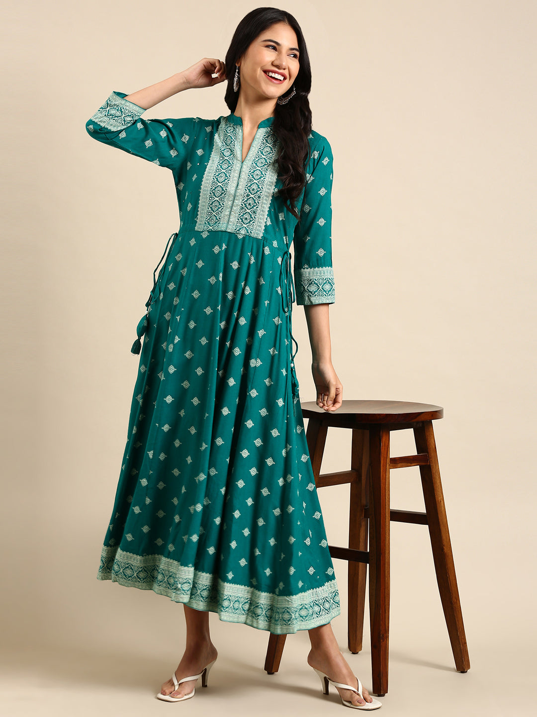 Women's Blue Printed Anarkali Kurta