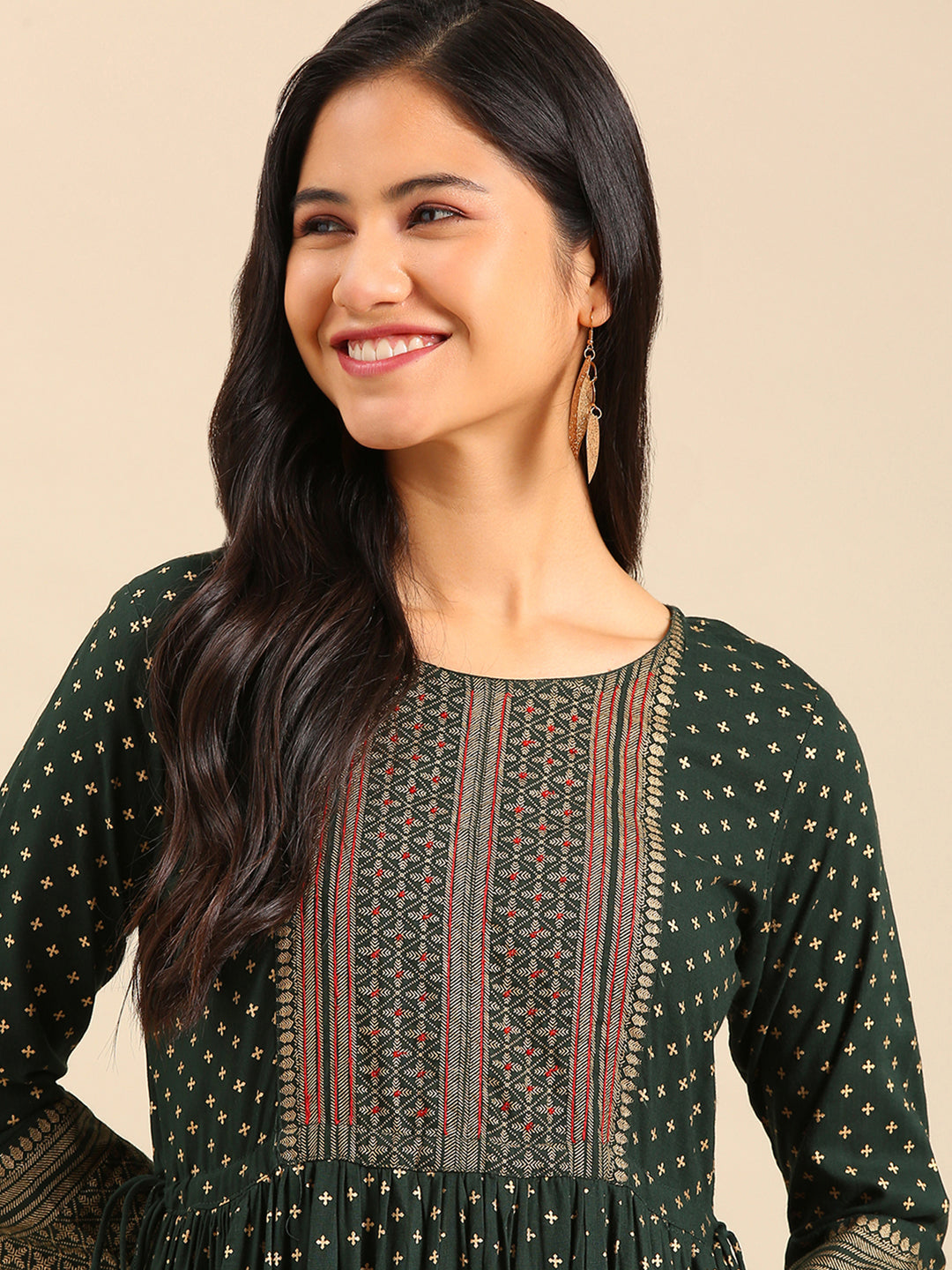 Women's Green Printed Anarkali Kurta