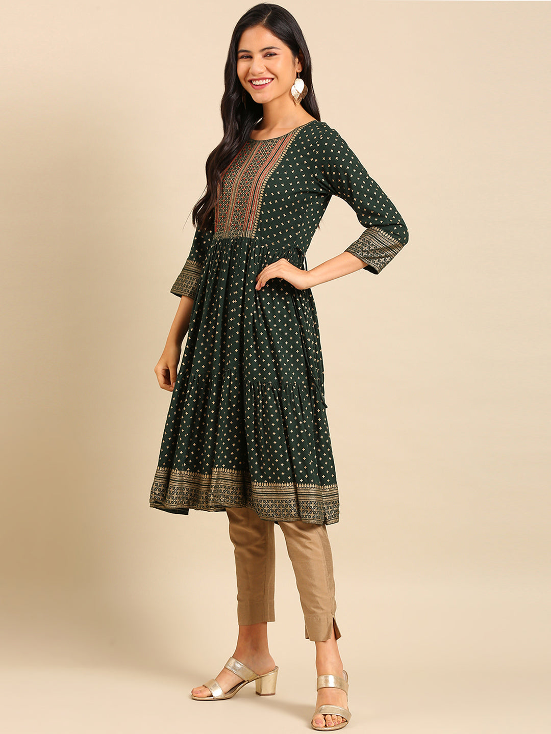 Women's Green Printed Anarkali Kurta