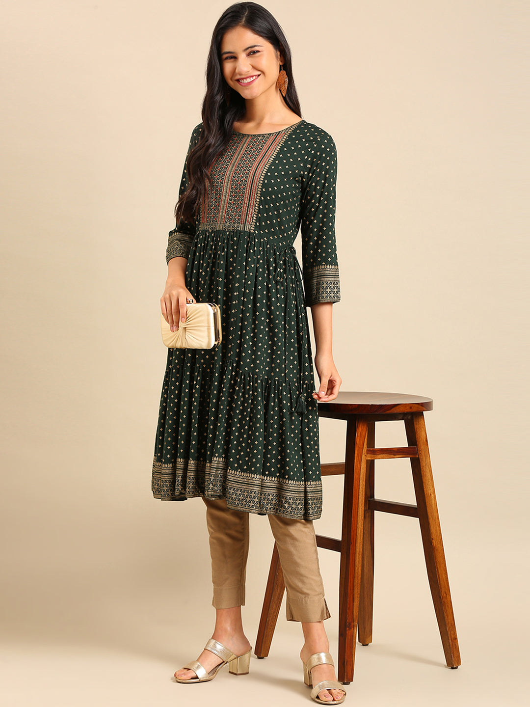 Women's Green Printed Anarkali Kurta