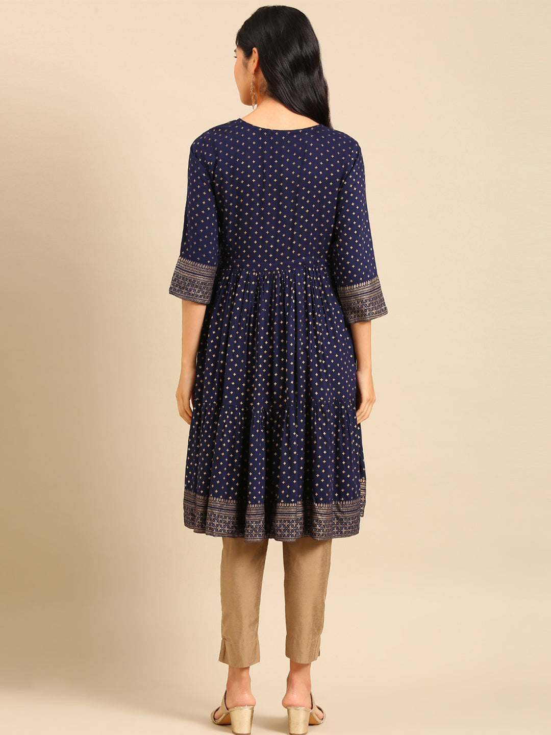 Women's Navy Blue Printed Anarkali Kurta