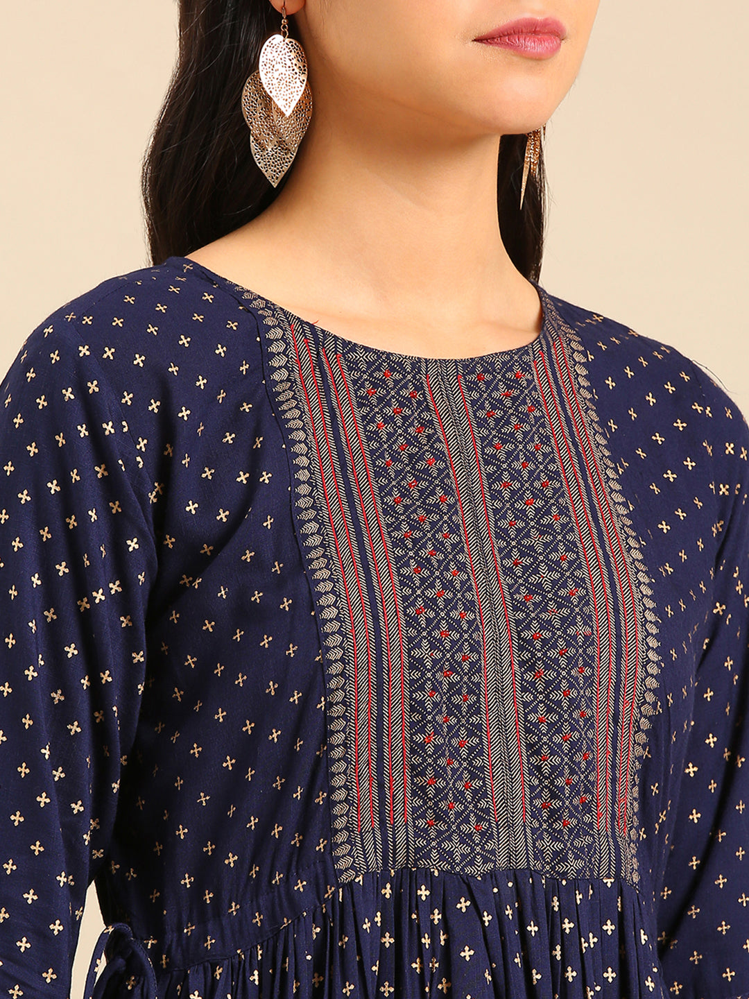 Women's Navy Blue Printed Anarkali Kurta