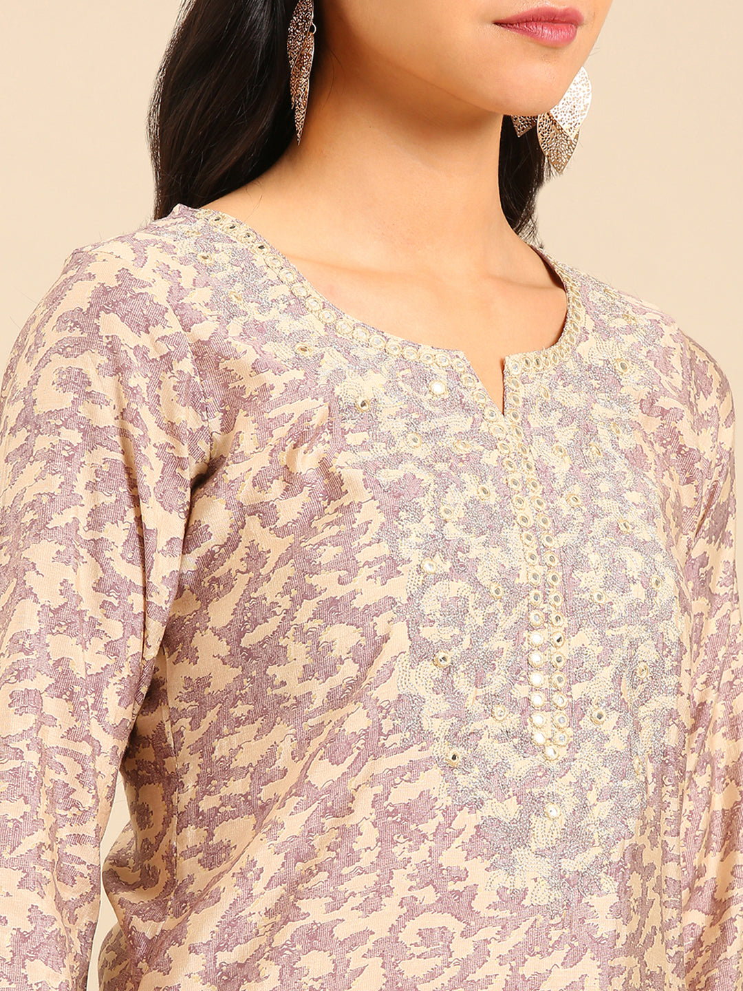 Women's Beige Printed Straight Kurta