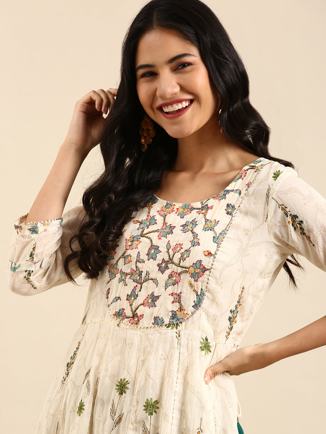 Women's White Printed Anarkali Kurta