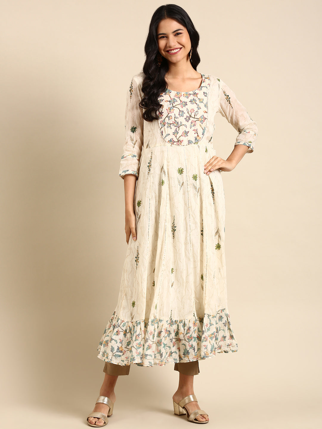 Women's White Printed Anarkali Kurta