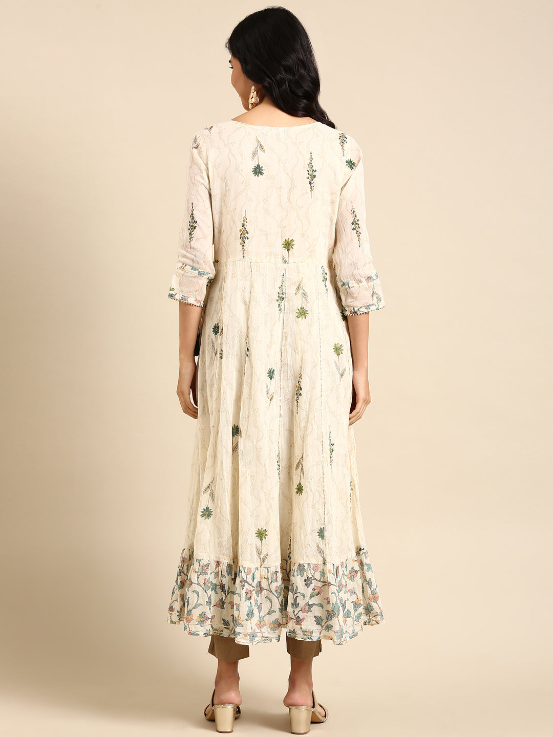 Women's White Printed Anarkali Kurta