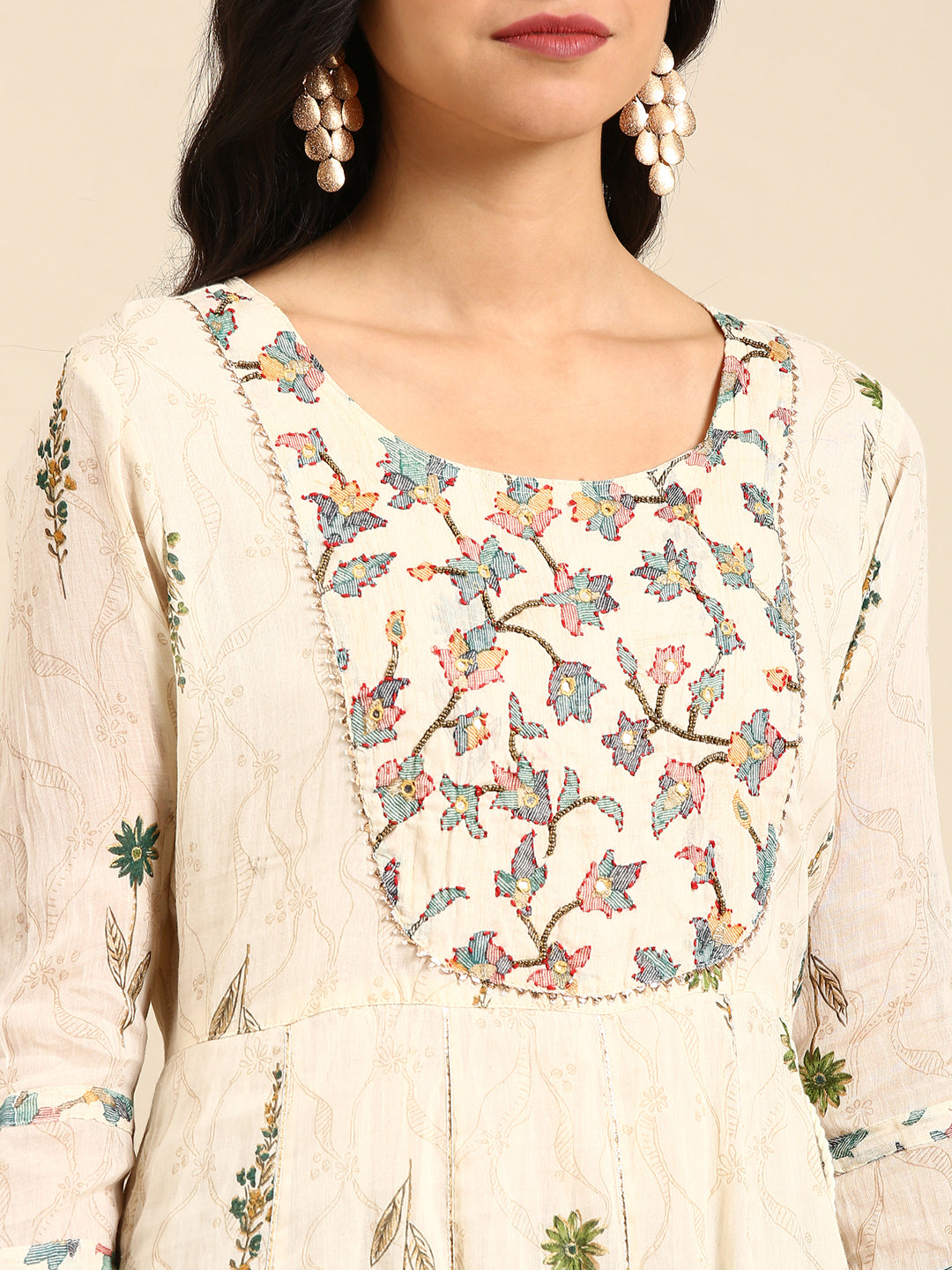 Women's White Printed Anarkali Kurta