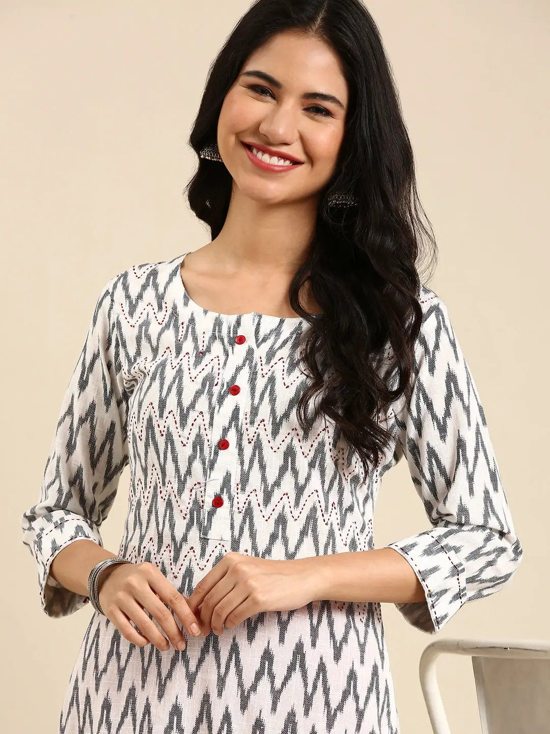Women's White Printed Straight Kurta