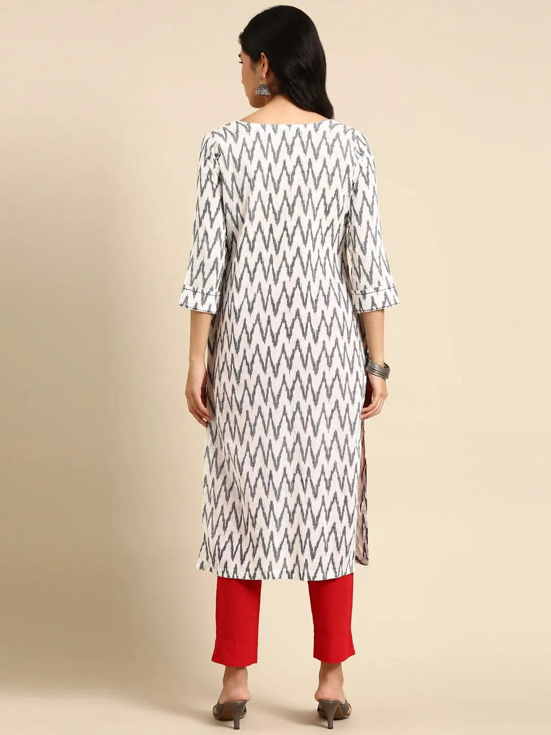 Women's White Printed Straight Kurta
